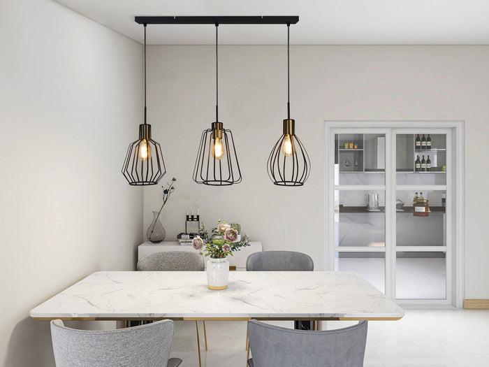 Lampadario Contemporaneo Melbourne Acciaio Nero Ottone 3 Luci E27