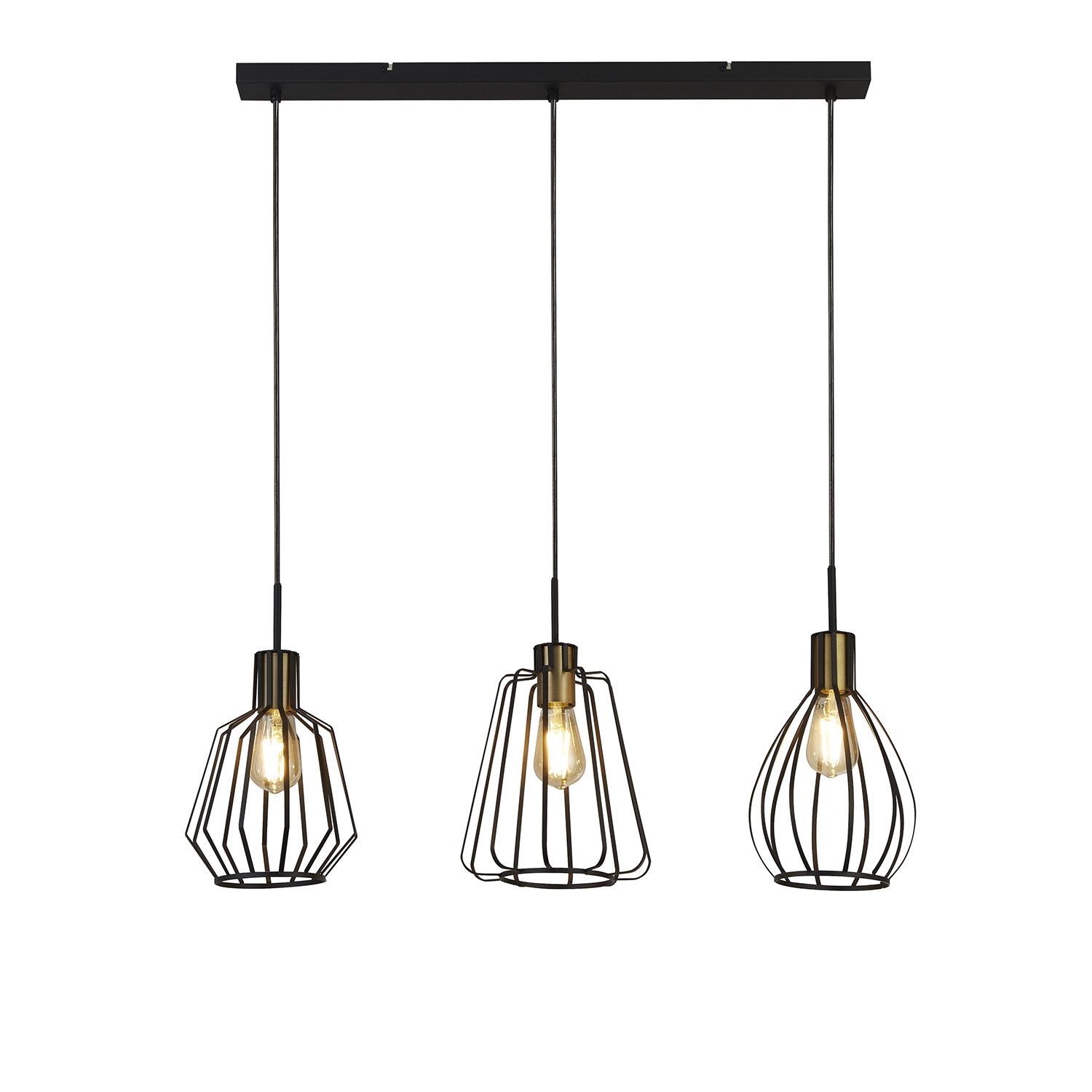 Lampadario Contemporaneo Melbourne Acciaio Nero Ottone 3 Luci E27