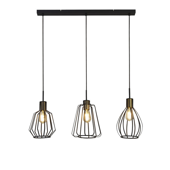 Lampadario Contemporaneo Melbourne Acciaio Nero Ottone 3 Luci E27