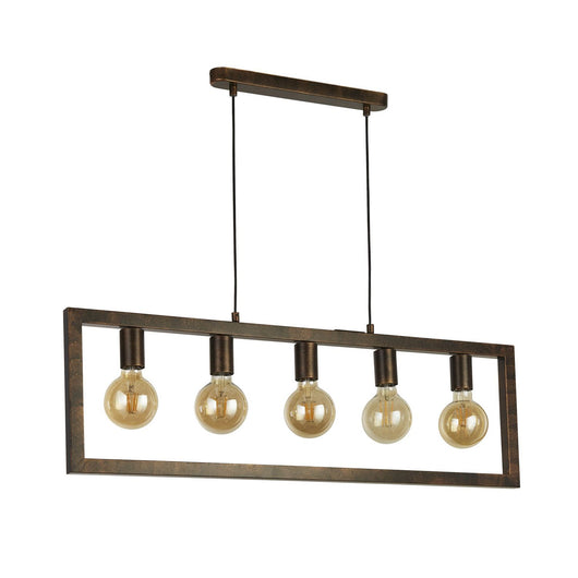 Lampadario Contemporaneo Oblungo Acciaio Marrone 5 Luci E27