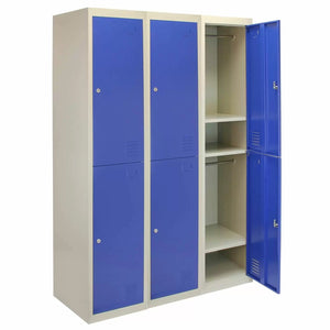 Set 3 Armadietti 6 Ante 45x38x180 cm per Scuole Palestre e Spogliatoi in Acciaio Blu