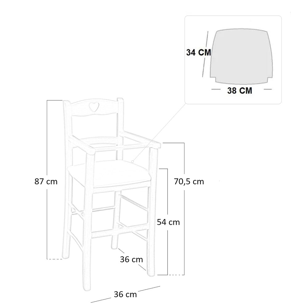 Seggiolone in legno noce chiaro con seduta similpelle grigio chiaro