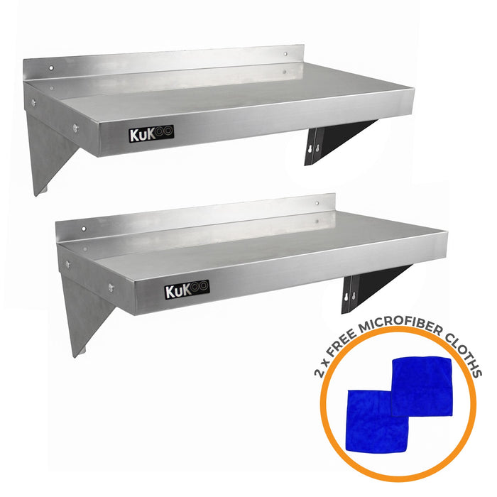 2 x Ripiani in Acciaio Inox Cucina Commerciale Mensole Muro e Staffe 90 x 30 cm