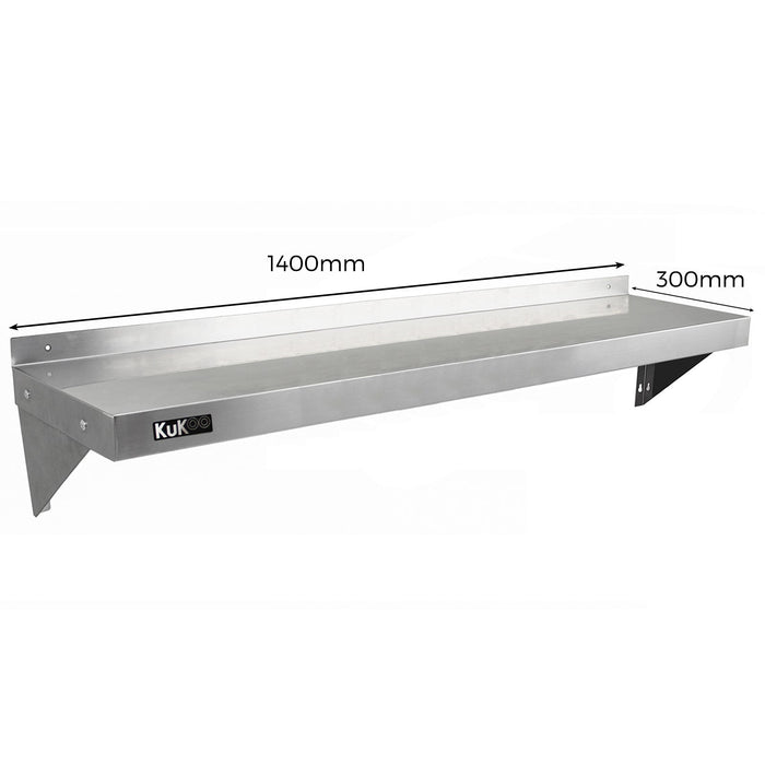 2 x Ripiani in Acciaio Inox Cucina Commerciale Mensole Muro e Staffe 140 x 30 cm