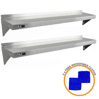 2 x Ripiani in Acciaio Inox Cucina Commerciale Mensole Muro e Staffe 150 x 30 cm