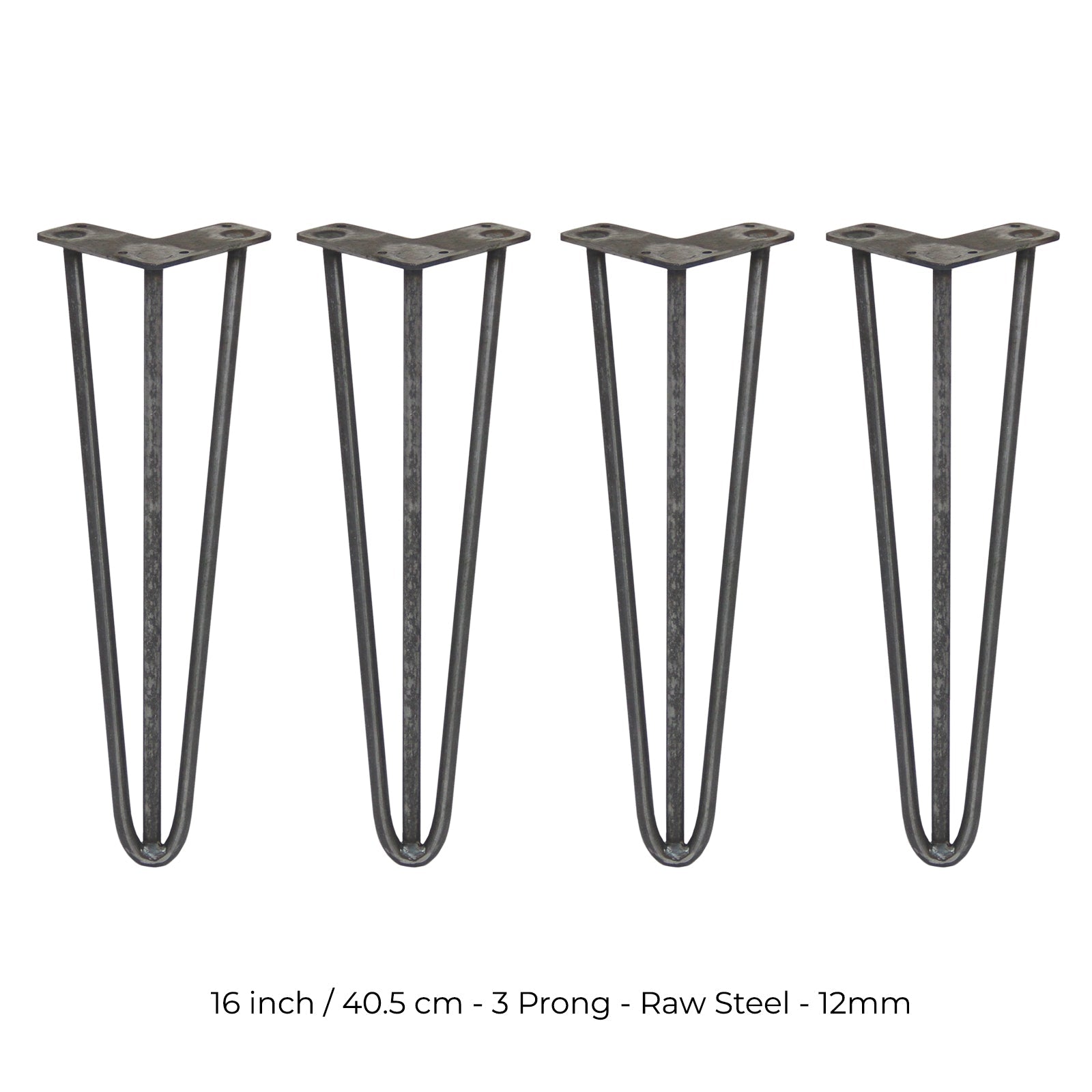 4 Gambe per Tavolo a Forcina SkiSki Legs 40,6cm Acciaio Naturale 3 Rebbi 12mm