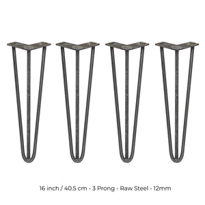 4 Gambe per Tavolo a Forcina SkiSki Legs 40,6cm Acciaio Naturale 3 Rebbi 12mm