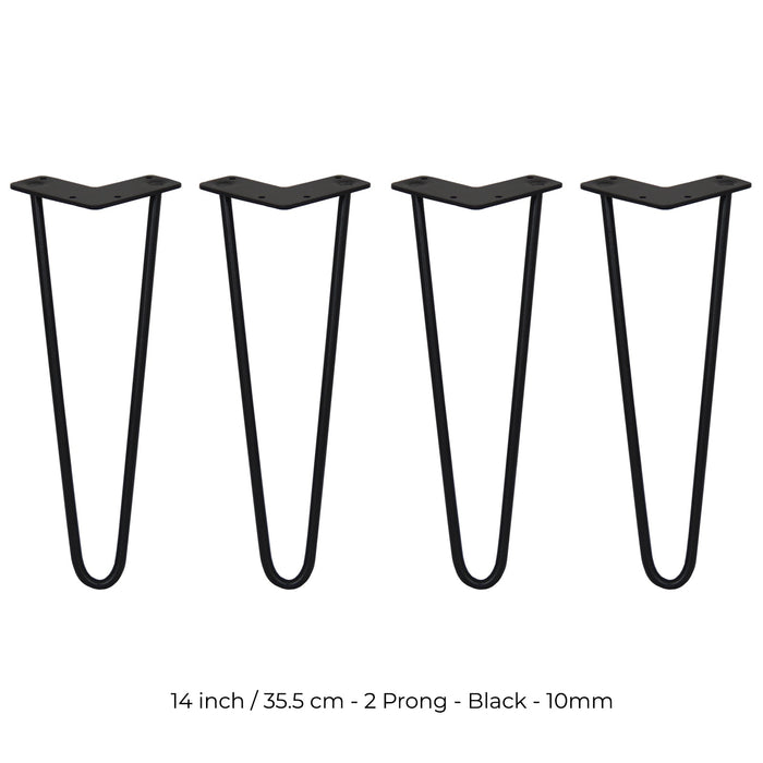 4 Gambe per Tavolo a Forcina SkiSki Legs 35,5cm Acciaio Nero 2 Rebbi 10mm