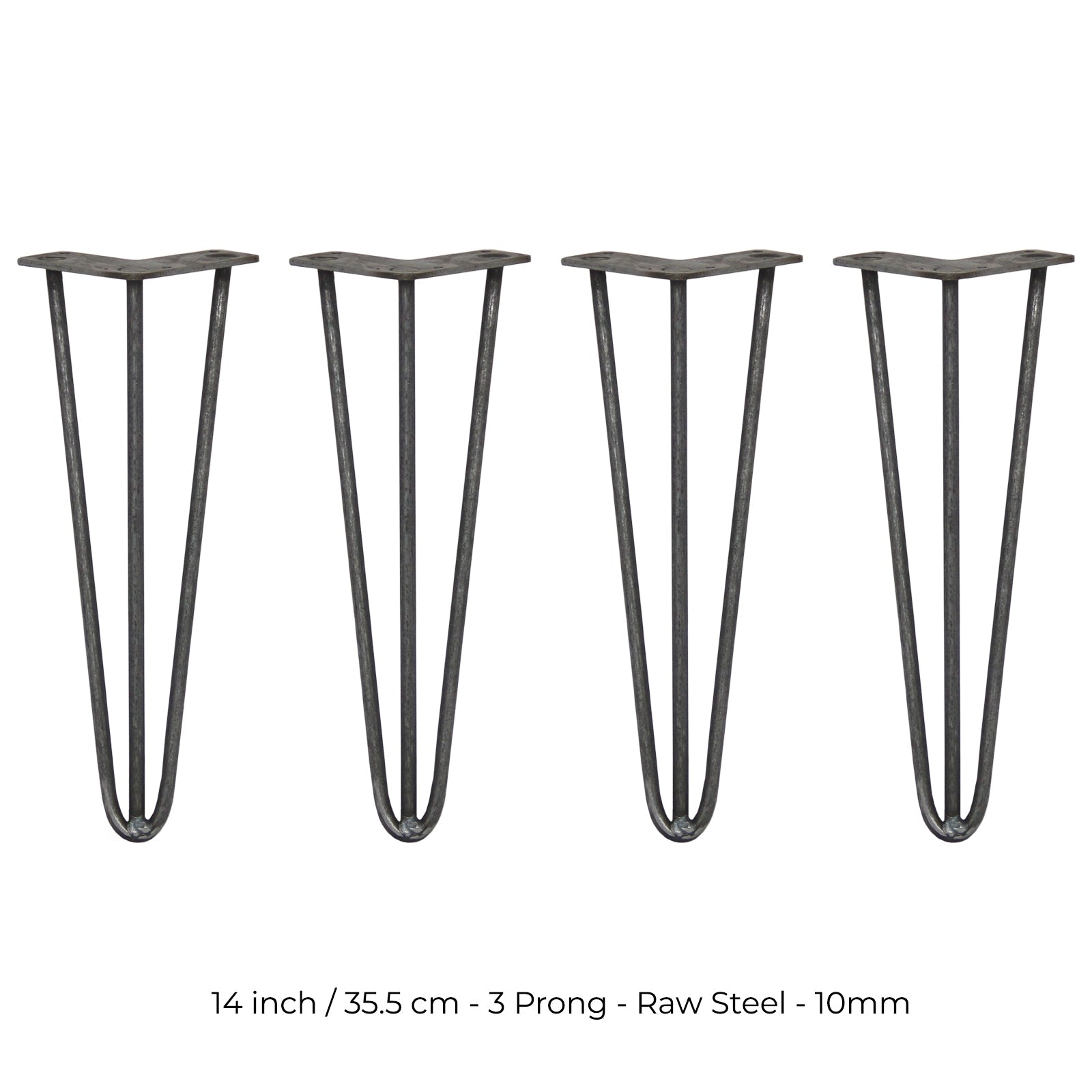 4 Gambe per Tavolo a Forcina SkiSki Legs 35,5cm Acciaio Naturale 3 Rebbi 10mm