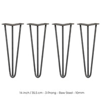 4 Gambe per Tavolo a Forcina SkiSki Legs 35,5cm Acciaio Naturale 3 Rebbi 10mm