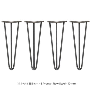 4 Gambe per Tavolo a Forcina SkiSki Legs 35,5cm Acciaio Naturale 3 Rebbi 10mm