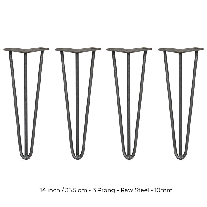 4 Gambe per Tavolo a Forcina SkiSki Legs 35,5cm Acciaio Naturale 3 Rebbi 10mm