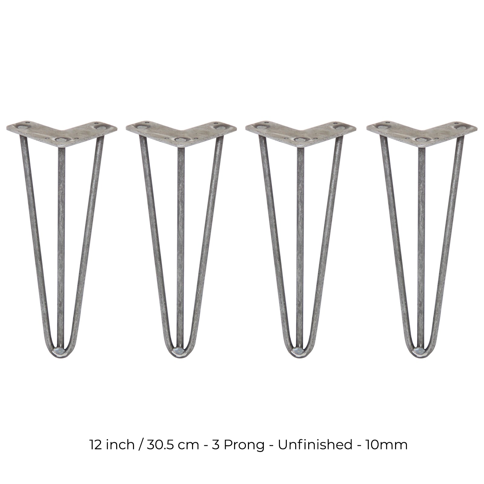 4 Gambe per Tavolo a Forcina SkiSki Legs 30,5cm Acciaio Naturale 3 Rebbi 10mm