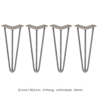 4 Gambe per Tavolo a Forcina SkiSki Legs 30,5cm Acciaio Naturale 3 Rebbi 10mm