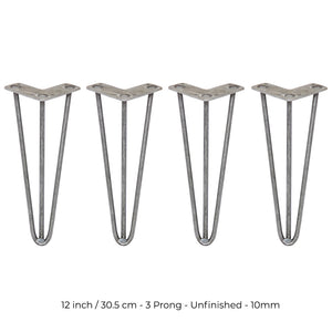 4 Gambe per Tavolo a Forcina SkiSki Legs 30,5cm Acciaio Naturale 3 Rebbi 10mm