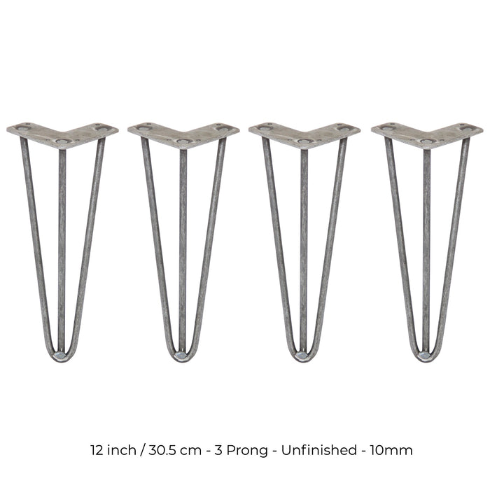 4 Gambe per Tavolo a Forcina SkiSki Legs 30,5cm Acciaio Naturale 3 Rebbi 10mm