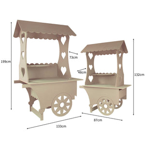 2 Carretti dei Dolci Grande e Piccolo in Legno MDF per Matrimonio, Compleanno e Battesimo