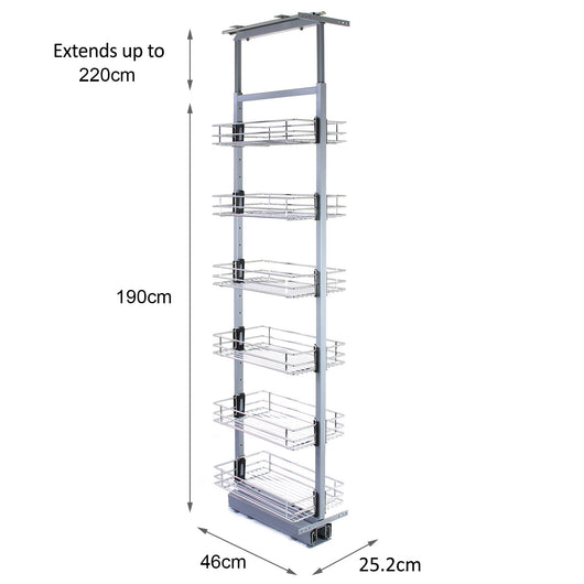 Colonna Estraibile da Cucina in Acciaio Inossidabile con 6 Cestelli 190-220cm