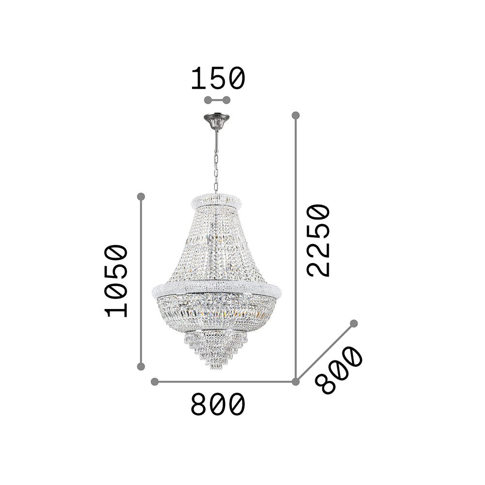 Lampadario Classico Dubai Metallo-Cristallo Cromo 24 Luci E14