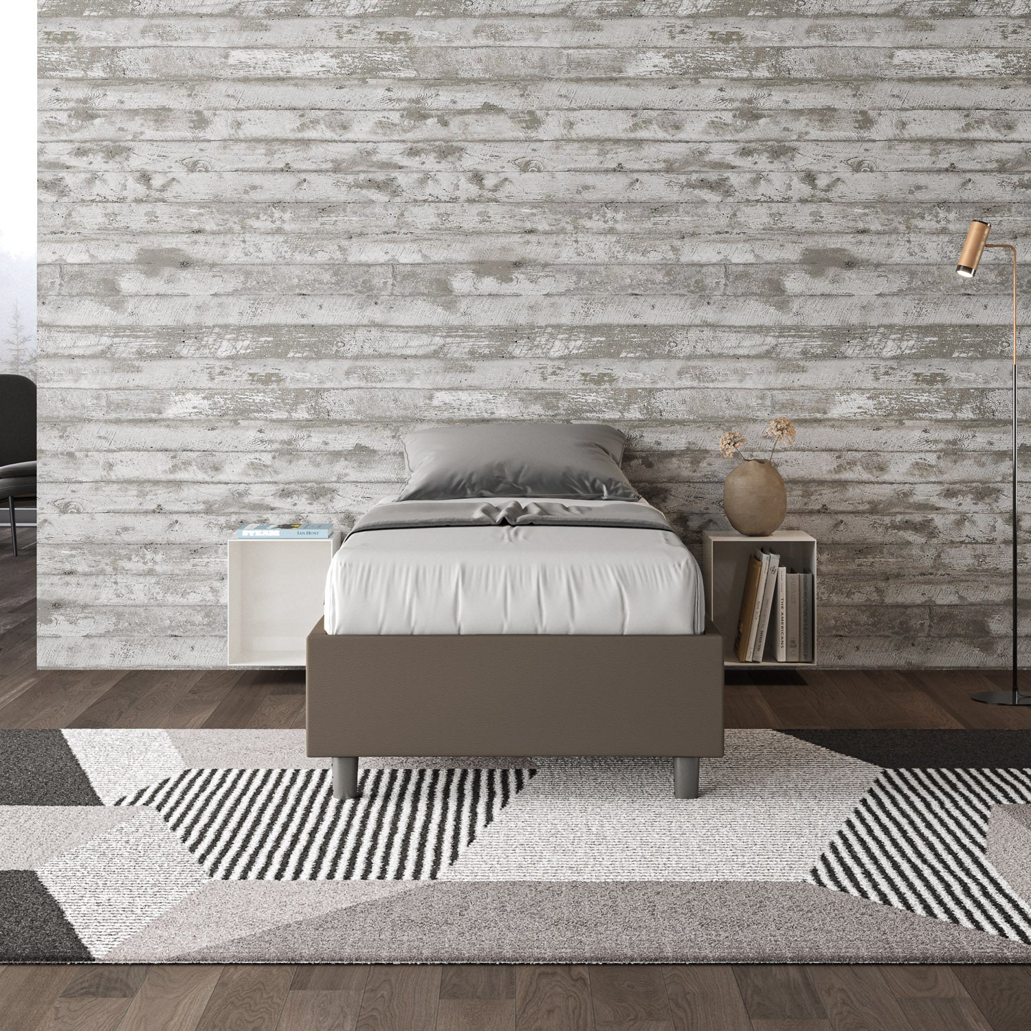 Letto Singolo Sommier 80x210 cm Senza Rete Azelia Cappuccino