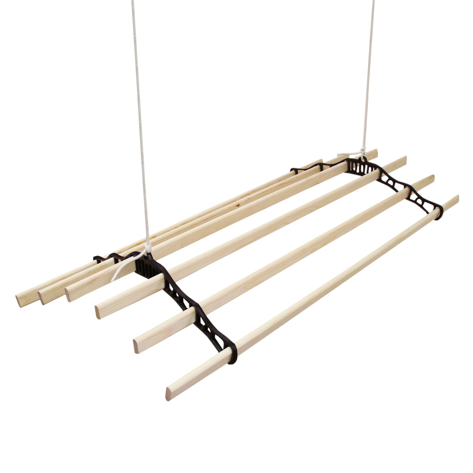 Stendibiancheria da Soffitto con 6 Stecche Legno 140cm e Supporti Ghisa Neri