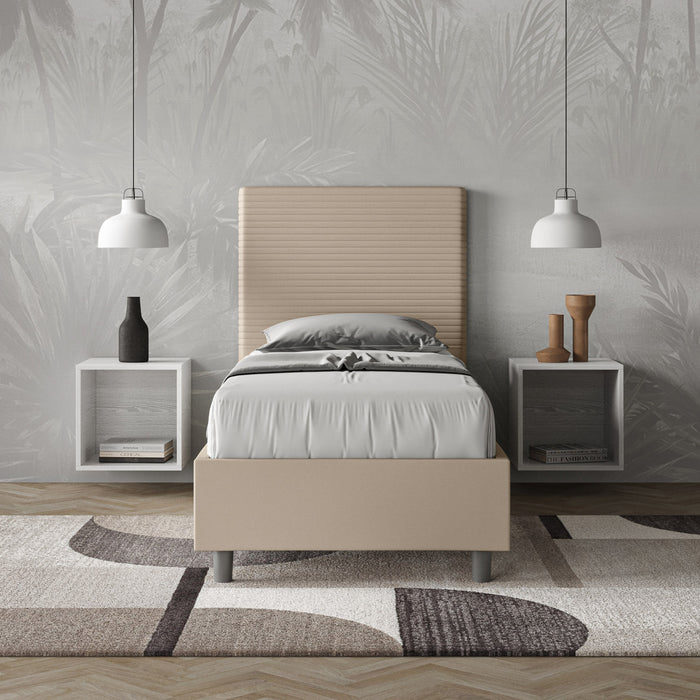 Letto Singolo 80x190 cm con Rete e Contenitore Focus Tortora