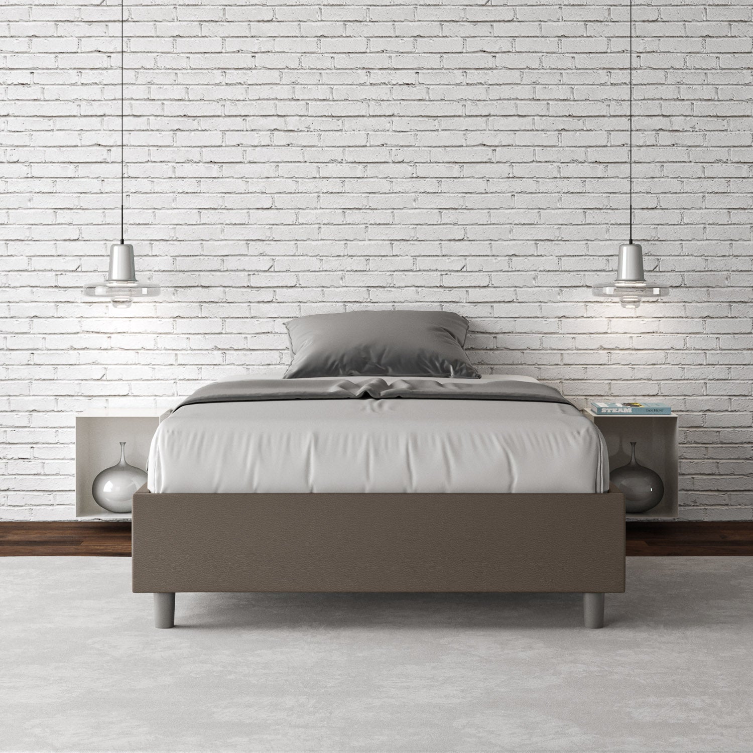 Letto 1 Piazza e Mezzo Sommier 120x200 cm Senza Rete Azelia Cappuccino