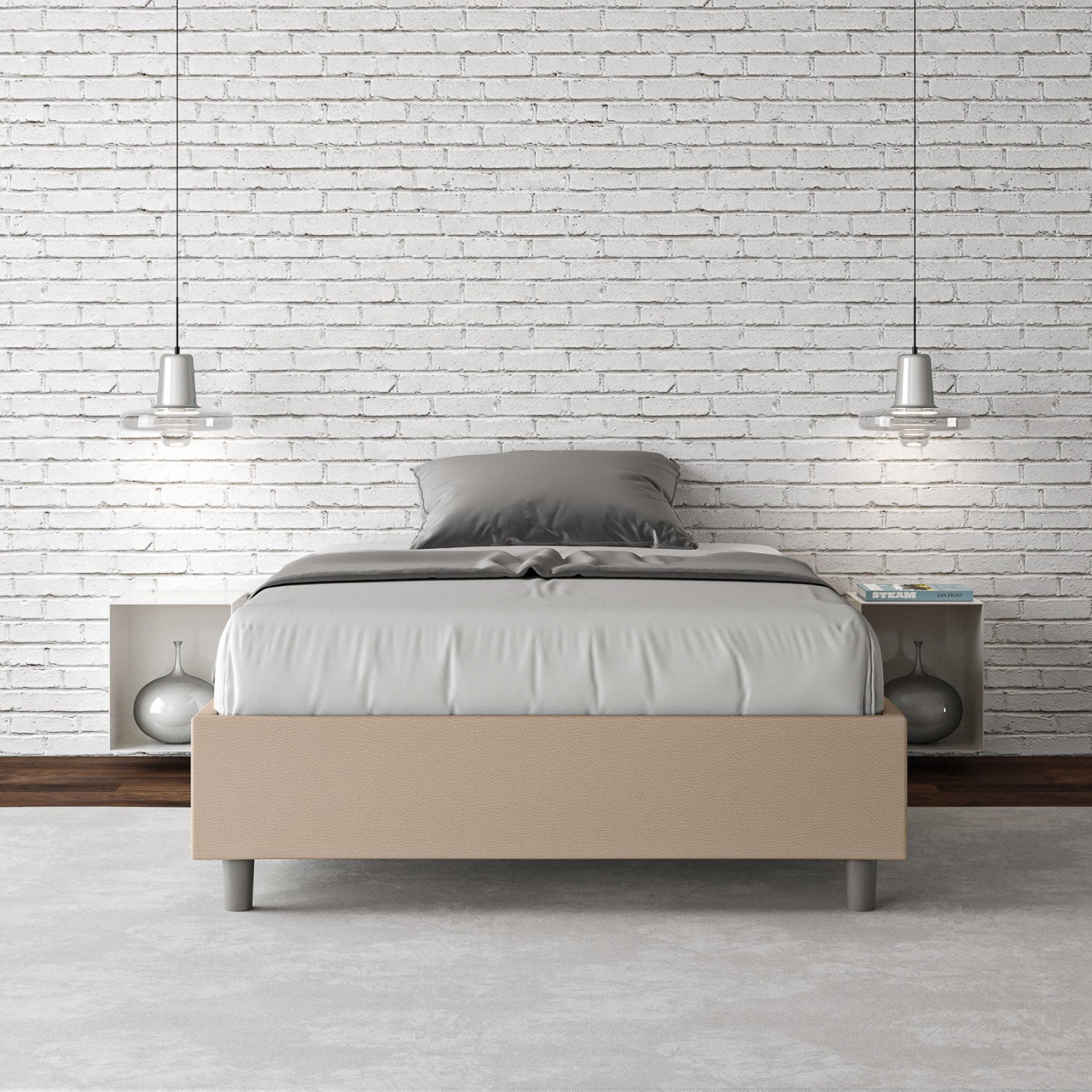 Letto 1 Piazza e Mezzo Sommier 120x210 cm con Rete Azelia Tortora