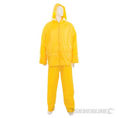 Tuta da pioggia giallo con cappuccio tasche e cerniera Silverline 2 pezzi - XL