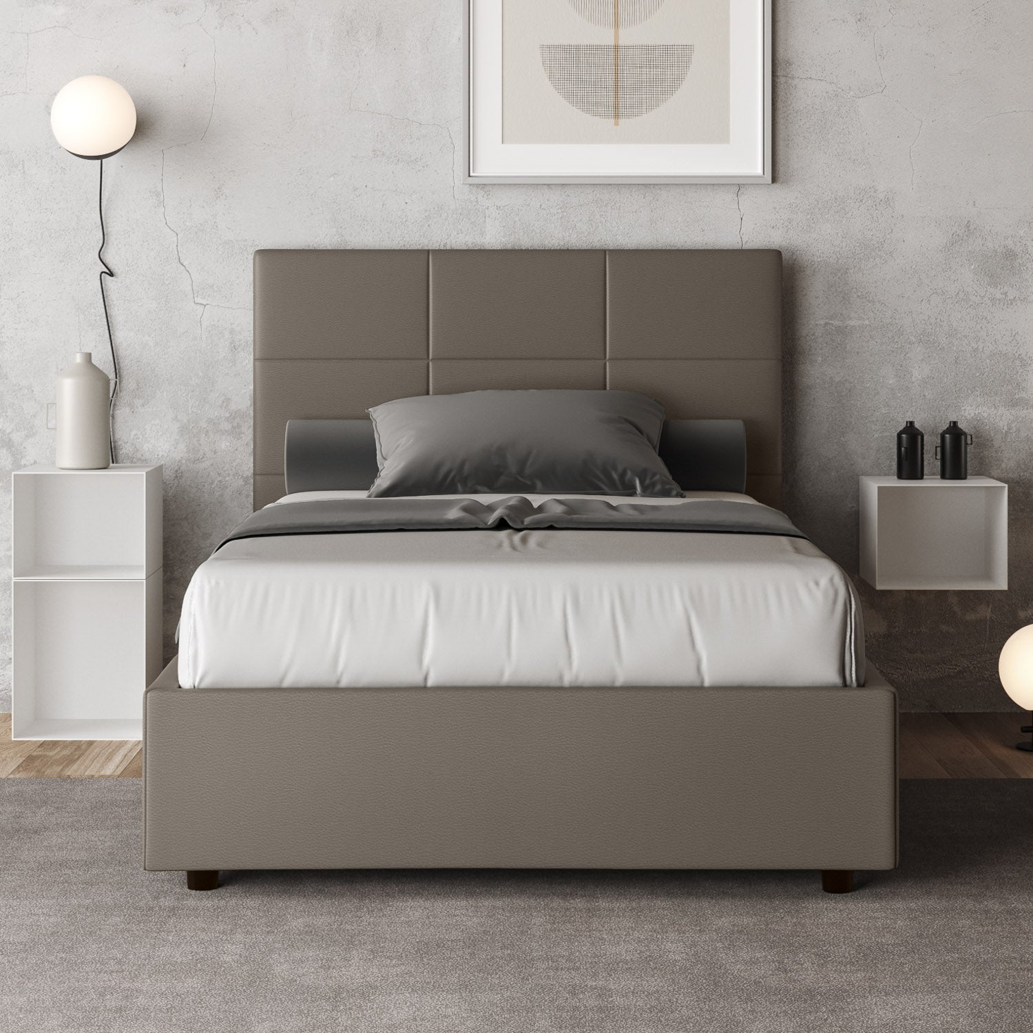 Letto 1 Piazza e Mezzo 120x190 cm Senza Rete Mika Cappuccino