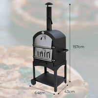 Forno Multifunzione a Carbonella 156x64x43 cm per Pizza Carne e Pesce in Acciaio con Pala e Cutter