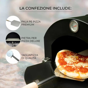 Forno Multifunzione a Carbonella 156x64x43 cm per Pizza Carne e Pesce in Acciaio con Pala e Cutter