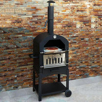 Forno Multifunzione a Carbonella 156x64x43 cm per Pizza Carne e Pesce in Acciaio con Pala e Cutter