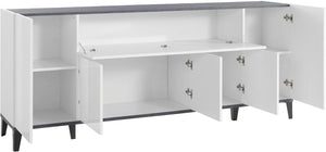 Credenza 4 Ante + 1 Anta Ribalta 200x40x82 cm Sunrise Bianco Lucido e Ardesia