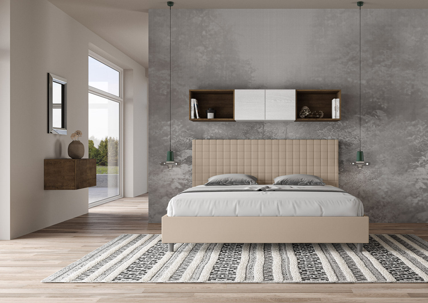 Letto Matrimoniale Extra Large 200x210 cm con Rete Sunny Tortora