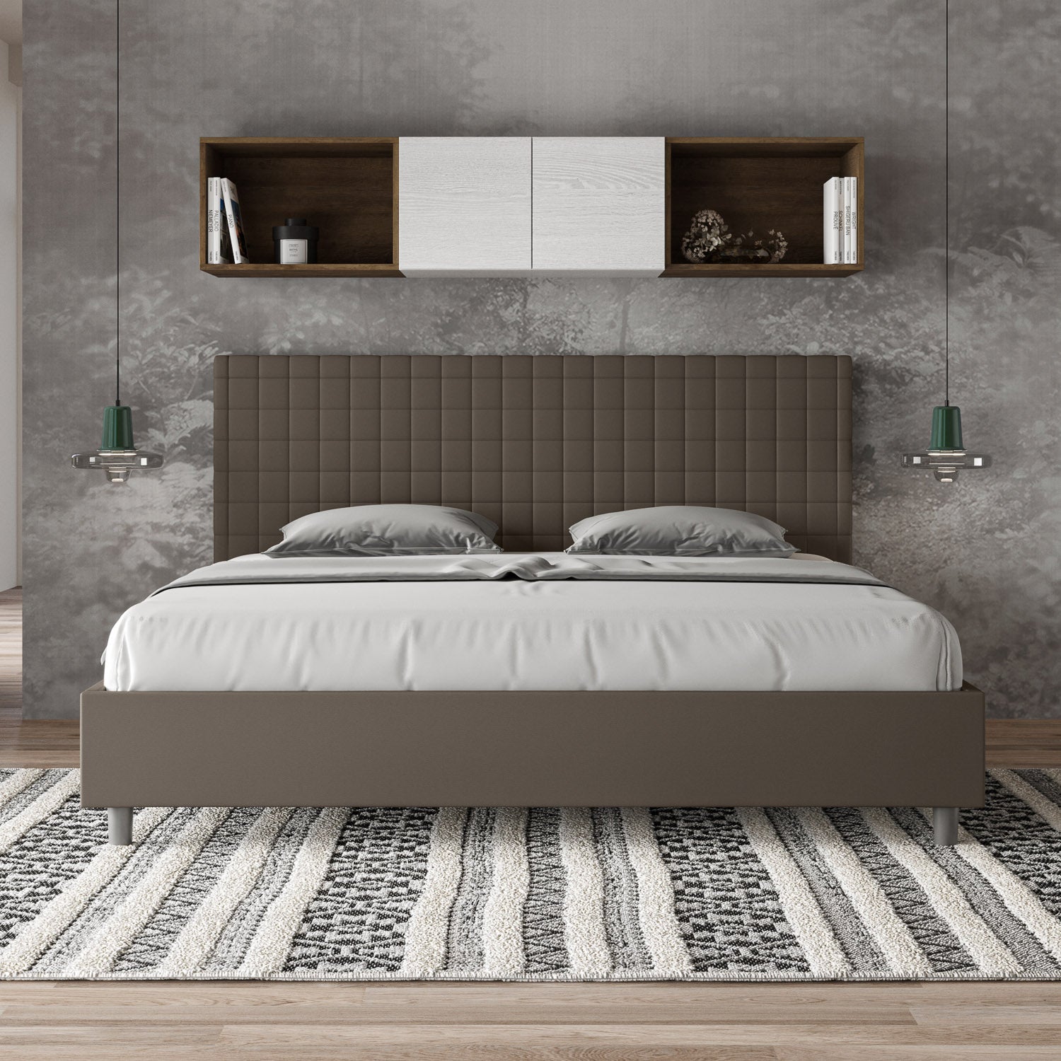 Letto Matrimoniale Extra Large 200x210 cm con Rete Sunny Cappuccino