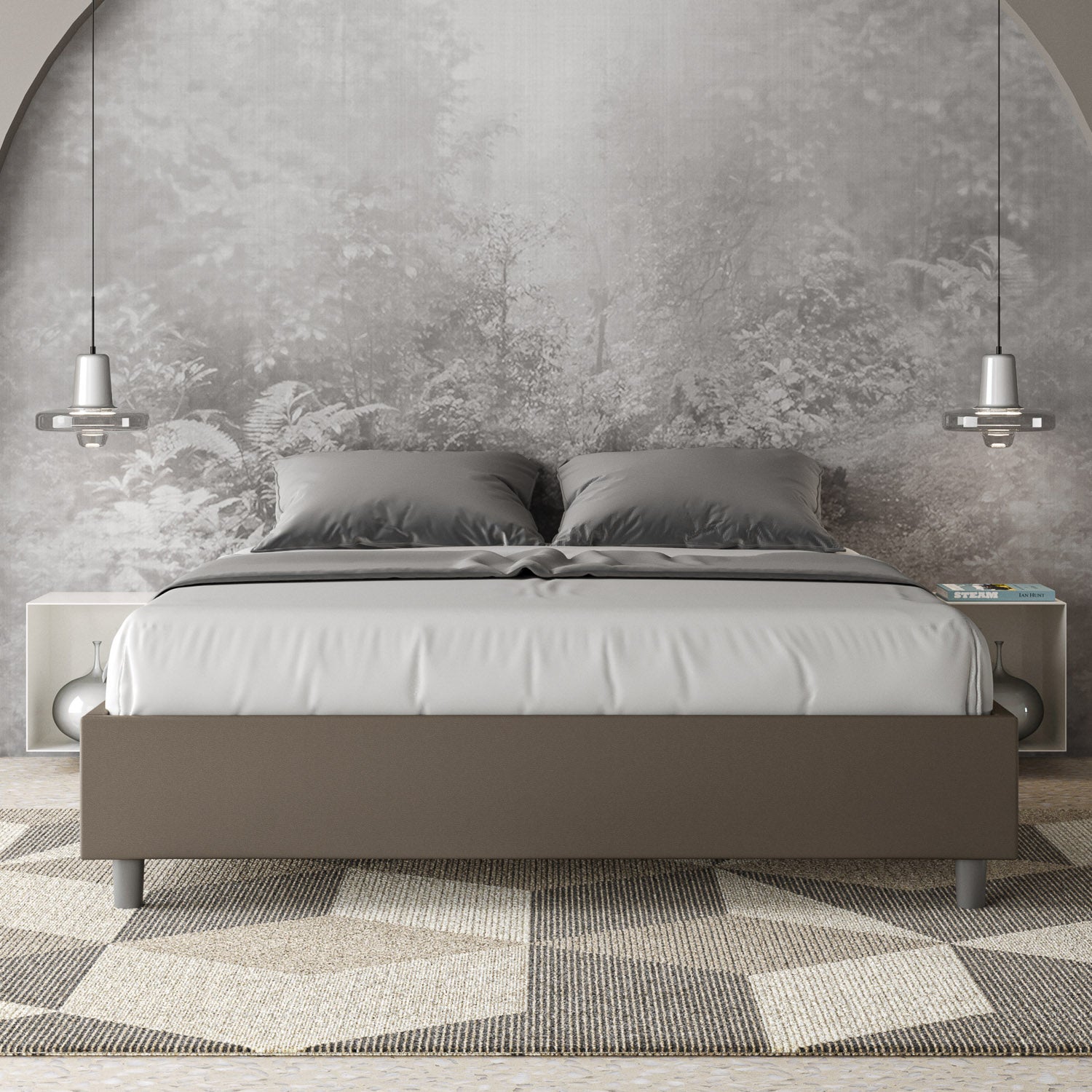 Letto Matrimoniale Sommier 160x210 cm con Rete e Contenitore Azelia Cappuccino