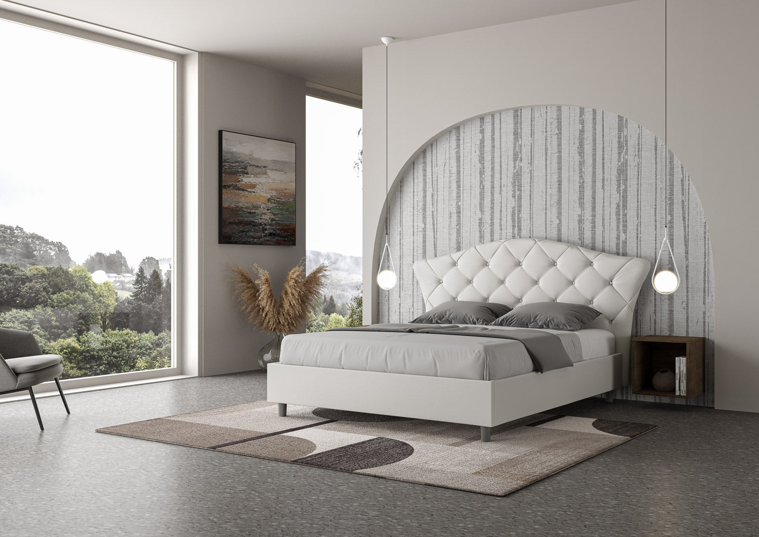 Letto Matrimoniale 160x210 cm con Rete e Contenitore Langre Similpelle