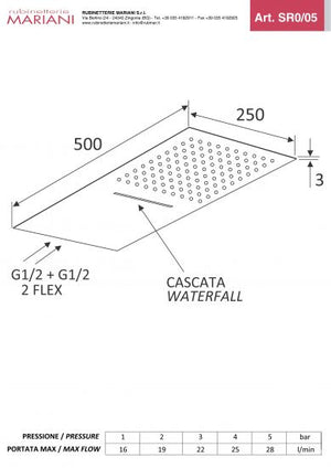 Soffione doccia ultrapiatto rettangolare in acciaio inox - Rubinetterie Mariani - Soffione 1 Getto