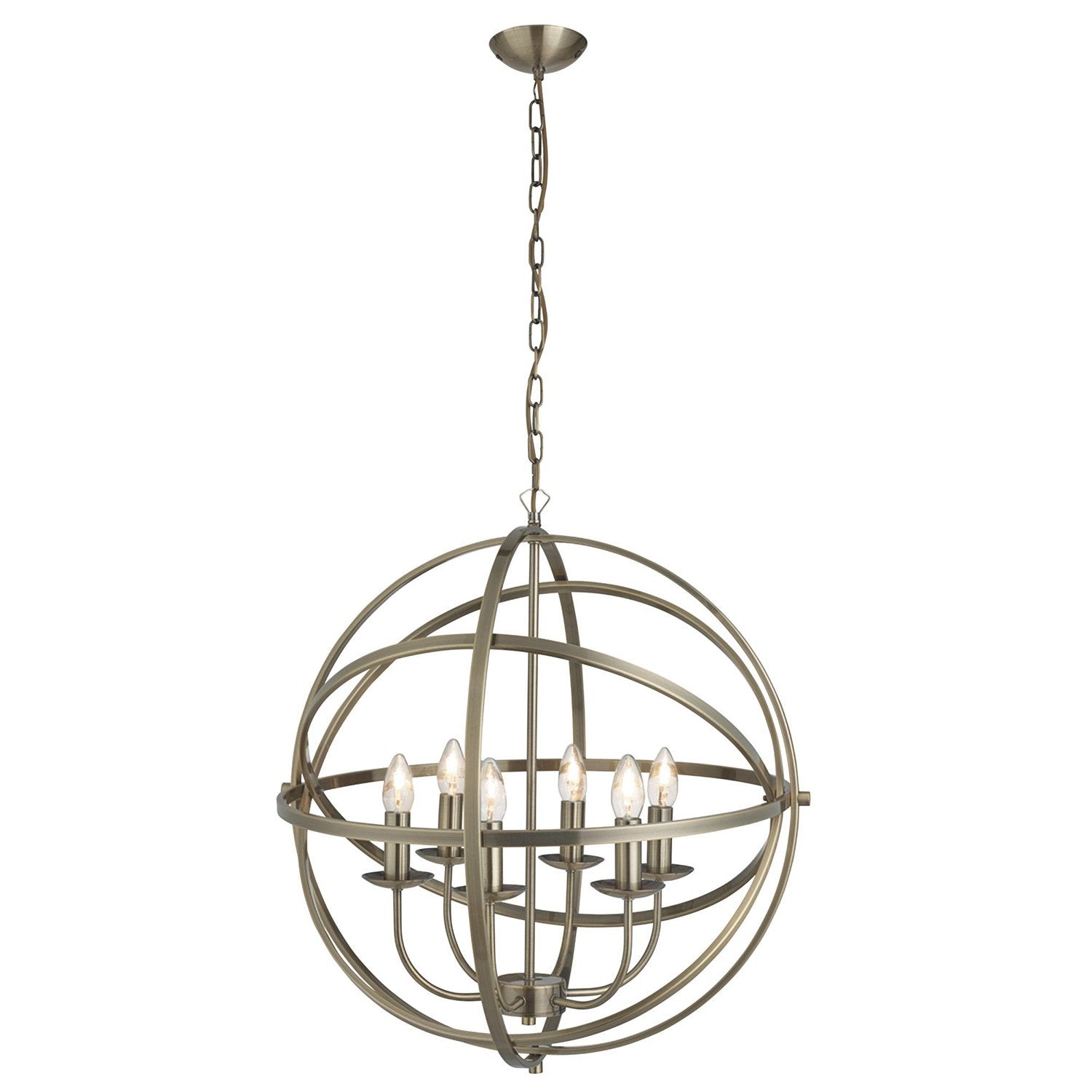 Lampadario Industrial-Nordico Orbita Acciaio Ottone 6 Luci E14