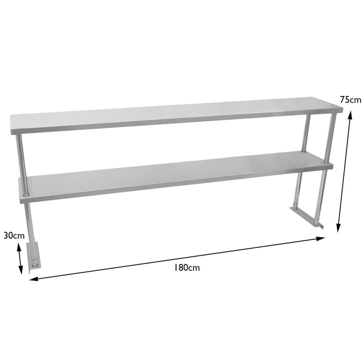 Ripiano con Mensole per Tavolo in Acciaio Inox da Cucina Ristorante, Sovrastruttura di Appoggio per Tavoli in Acciaio Inossidabile Resistente alla Corrosione - Doppia - 180cm