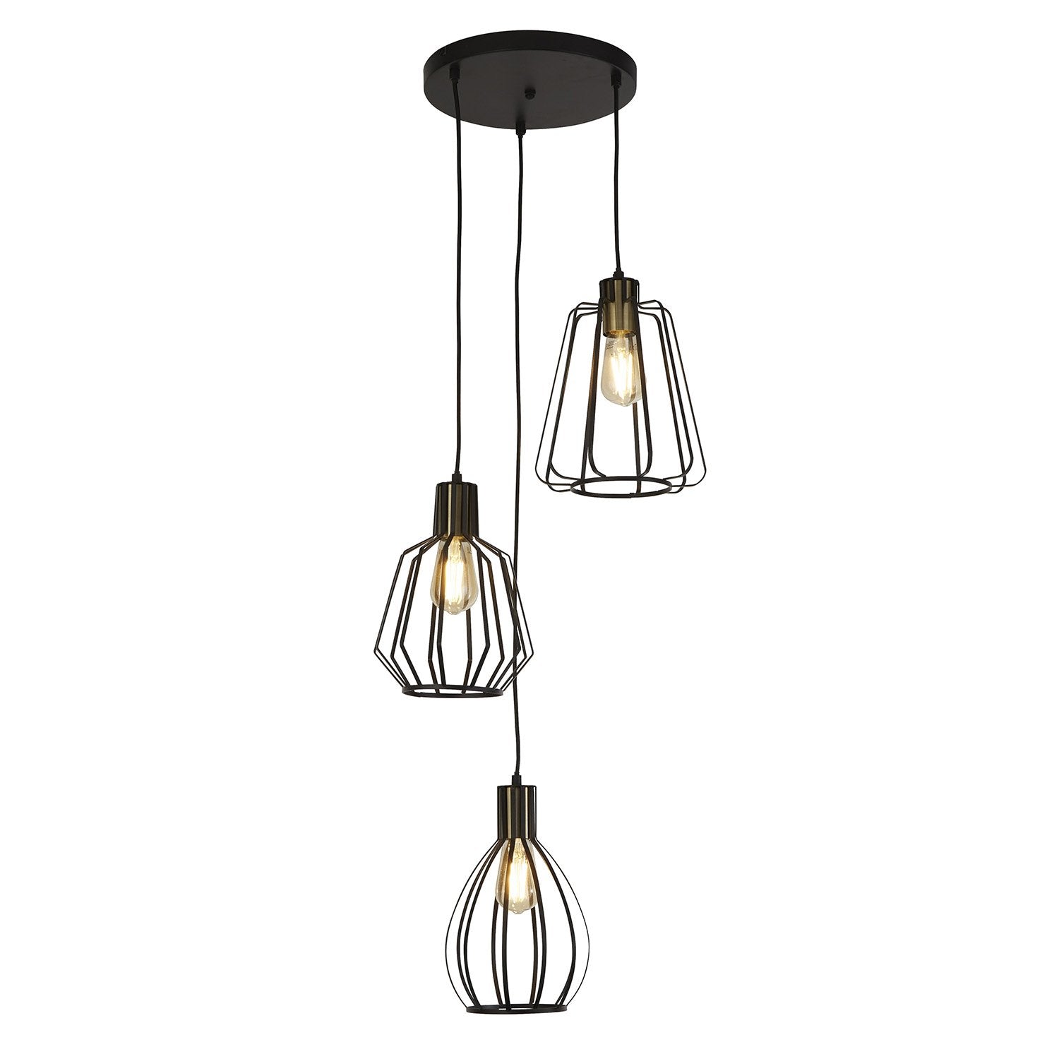 Lampadario Contemporaneo Senatore Acciaio Nero Ottone 3 Luci E27