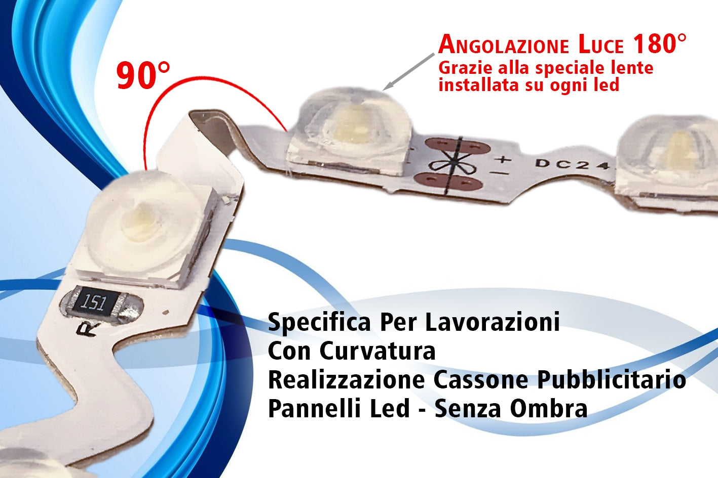 24V Bobina Led Curvabile Ripiegabile Bianco Caldo Con Lente 180 Gradi 20W/M 8mm 300 smd 5054 Per Cassone Pubblicitario Senza Ombra