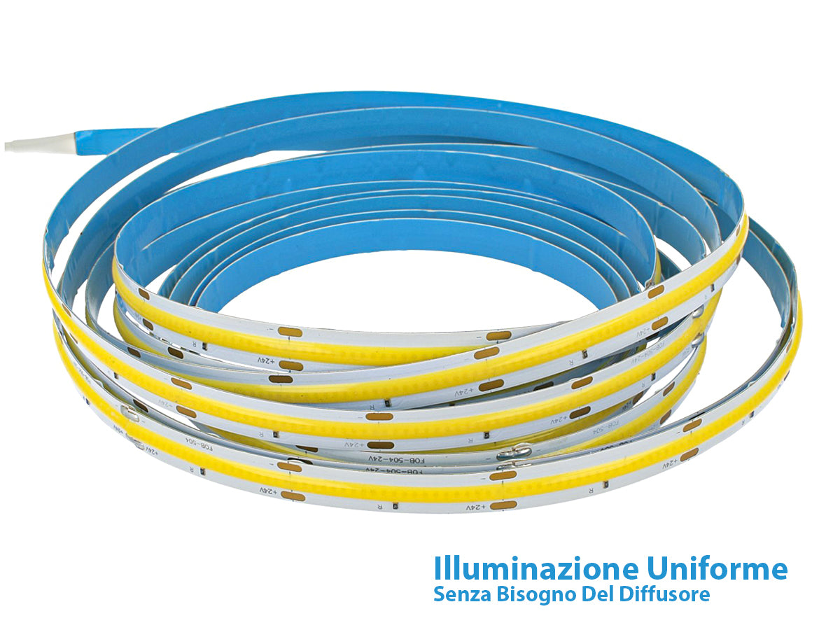 24V Bobina Striscia Led COB 14W/M 120LM/W 1700LM/M CRI 90 Bianco Caldo 2700K 5 Metri IP20 No Puntini Luce Continua Uniforme