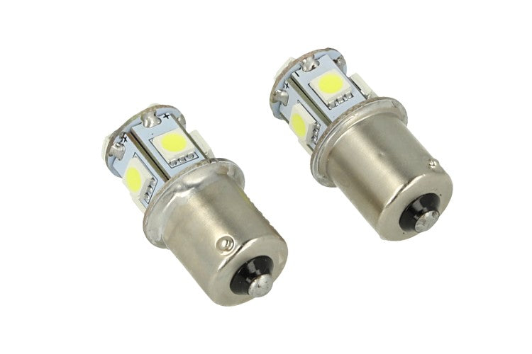 24V Lampada Led Canbus BA15S G18,5 R5W Colore Blu Piedi Dritti 8 Smd 5050 Per Camion Bus Barca