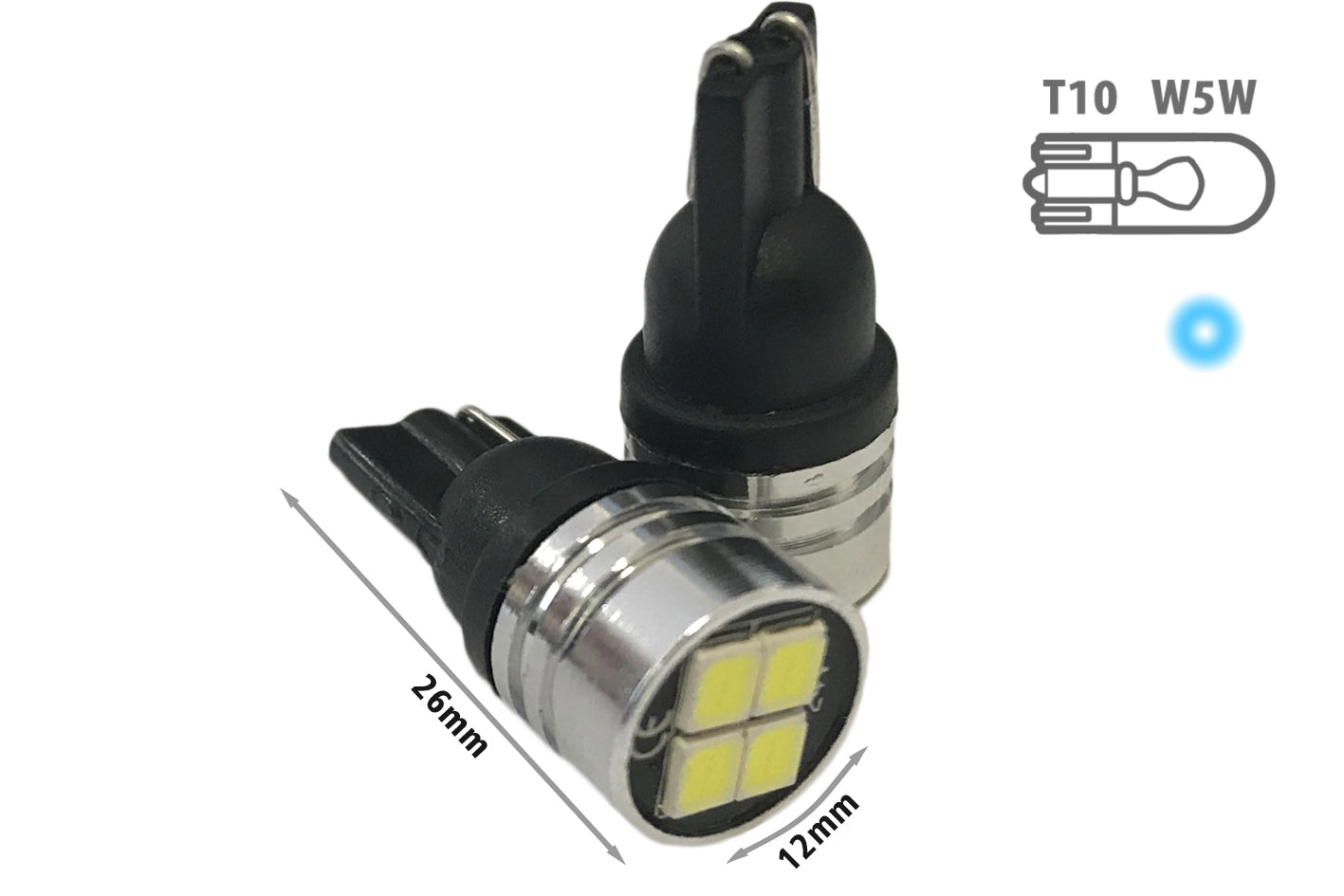 24V Lampada Led T10 W5W Bianco Freddo Con 4 Smd 2835 Frontale No Polarita Durata Garantita