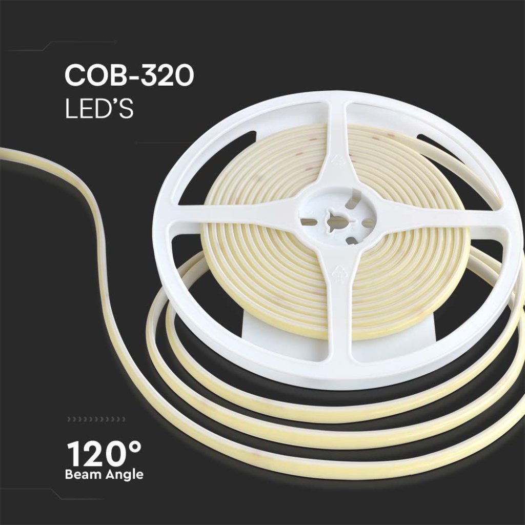 24V Striscia Led COB 3000K 10W/M 1000LM/M IP67 5 Metri Larga 8mm SKU-23138