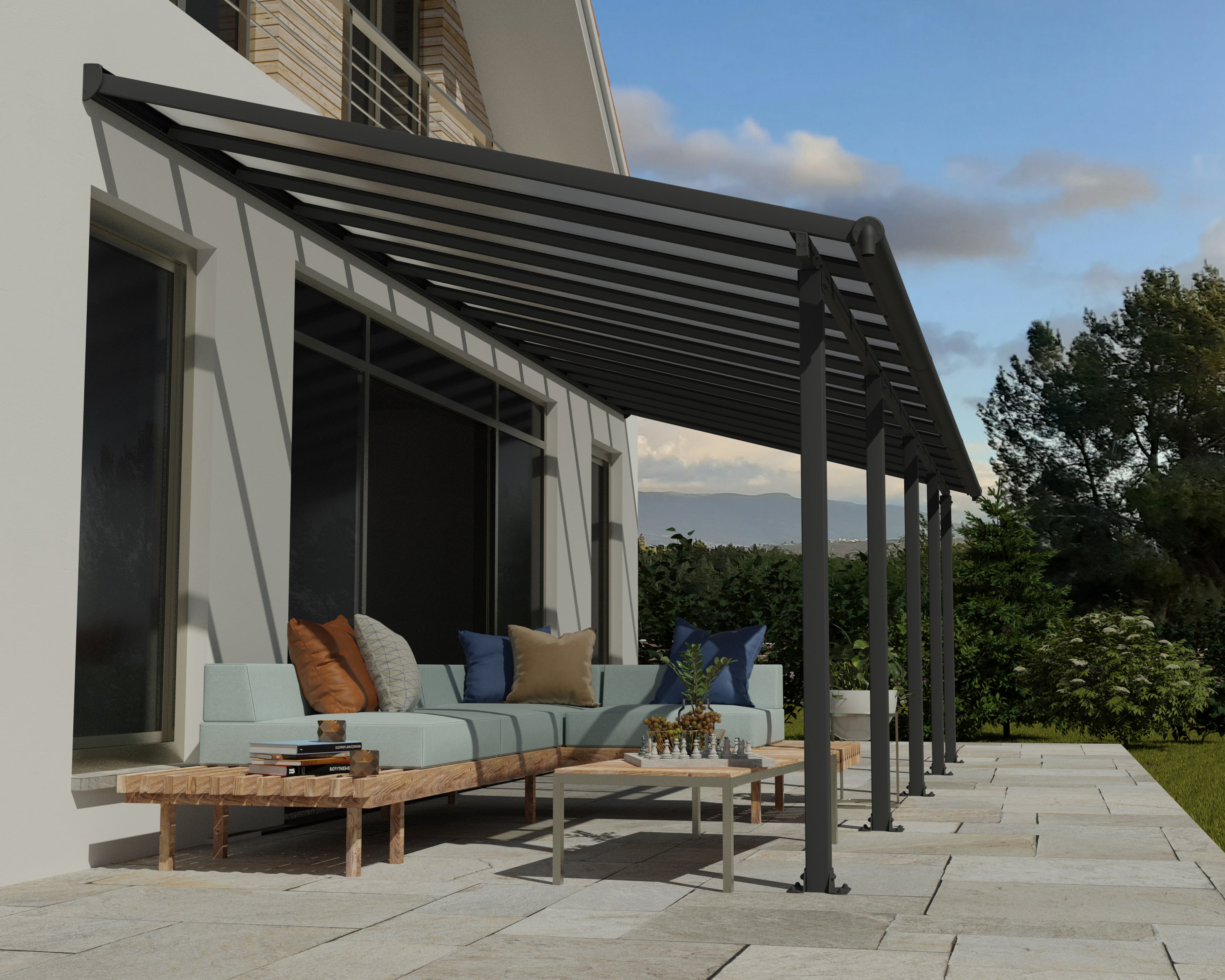 Pergola Addossata in Alluminio Olympia 3X8.6 m Grigio