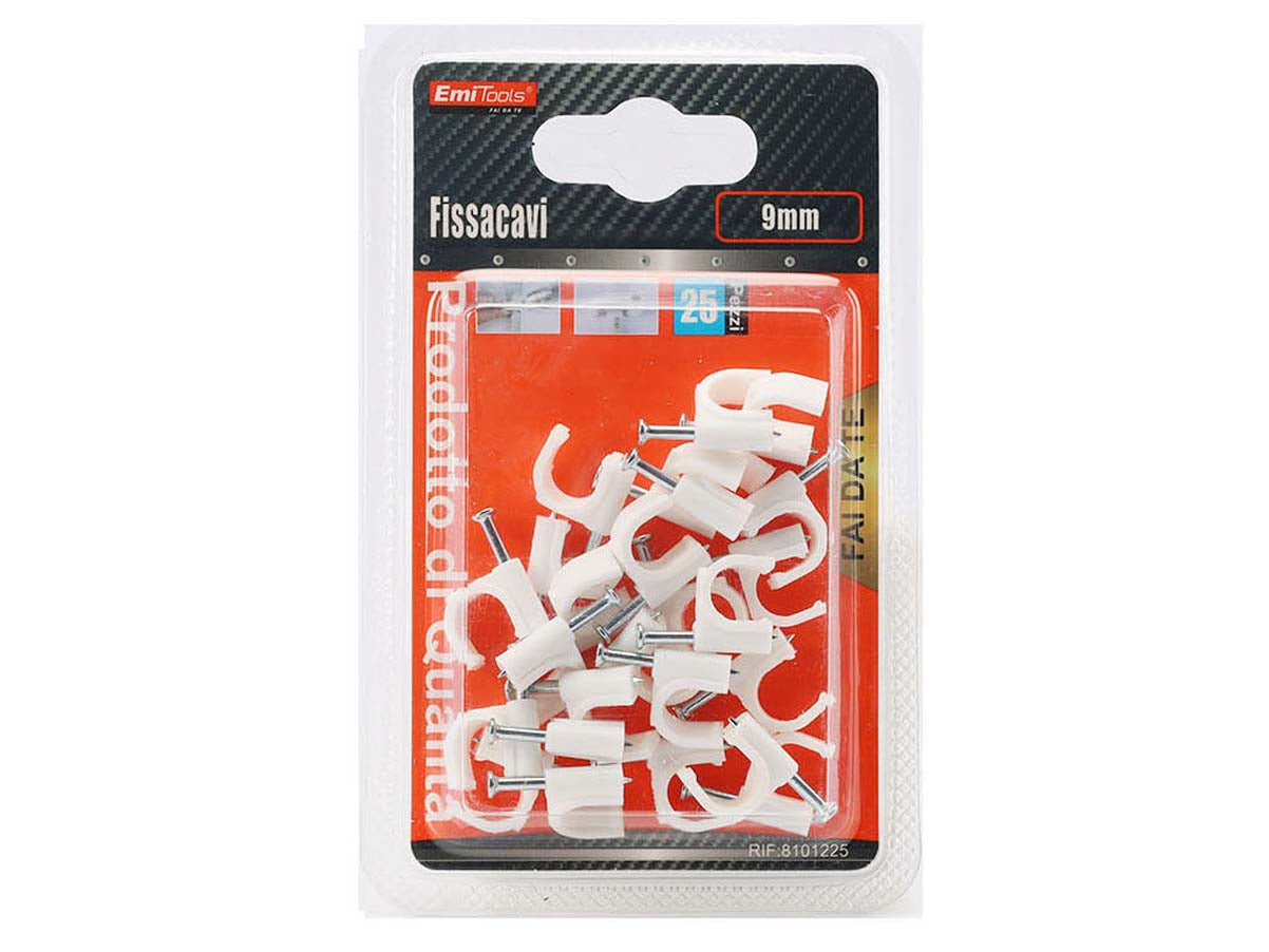 25 Pezzi Fermacavo con Chiodo 9mm Clip per Cavi Fissacavi A Muro