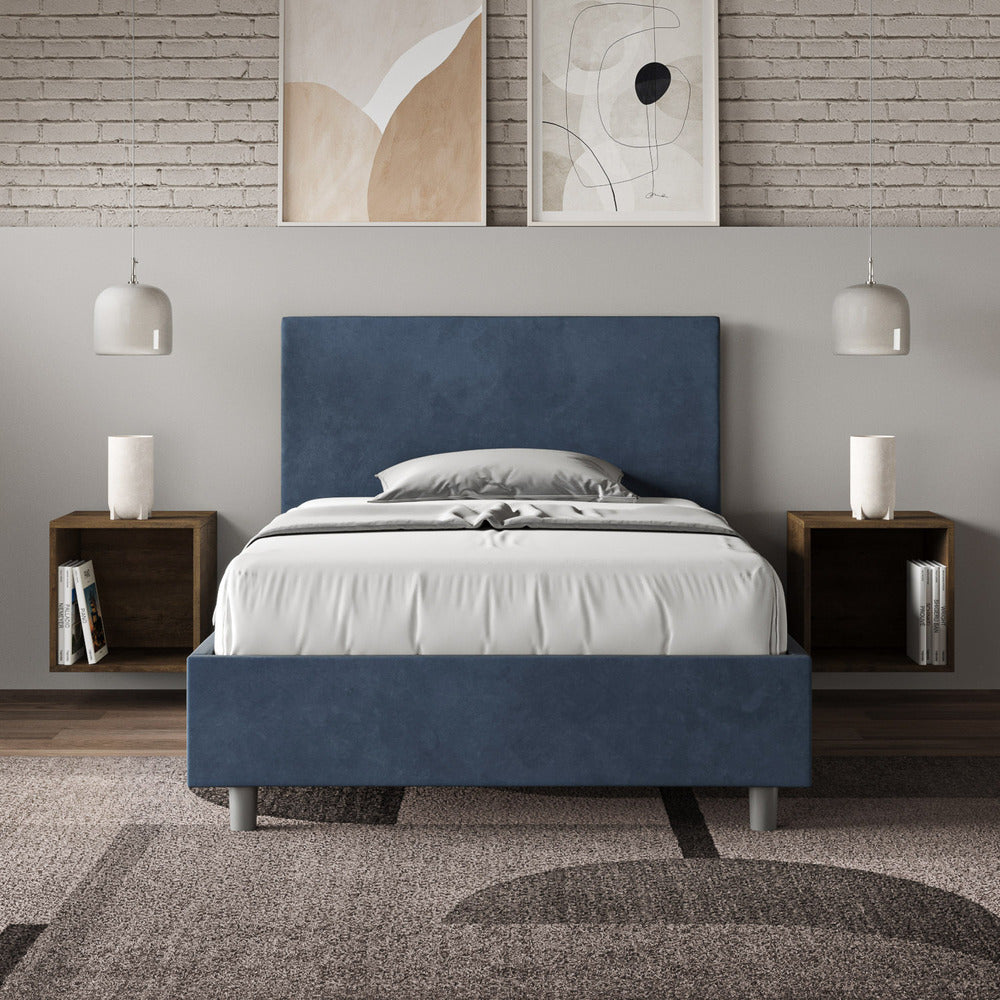 Letto Singolo 80x210 cm con Rete e Contenitore Adele Blu